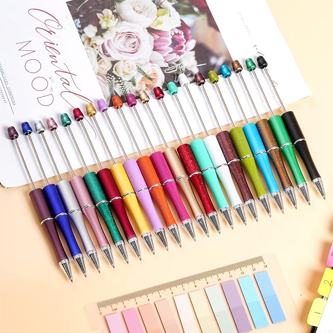 jiebor 20Pcs Beadable Pens Plastic Bead Ballpoint Pens Bulk with 50Pcs Black Ink Cute Cool Diy Pens for Journaling Women Teacher Graduation Christmas Gift Office School Supplies