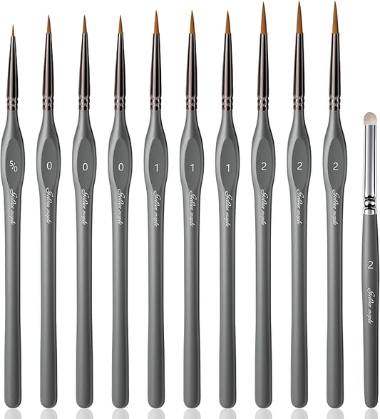 Golden Maple Miniature Paint Brushes Drybrush-10pcs Model Detail Paint Brush Set, Small Fine tip Brushes for Acrylic, Watercolor & Paint by Number, Citadel, Figurine, 40k