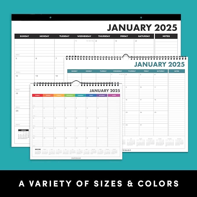 PAPERAGE Calendar 2025-12 Month, (Black), 3 Pack, Minimalist Wall and Desk Calendar with Monthly Views and Yearly Plans – Small (9 in x 11 in)