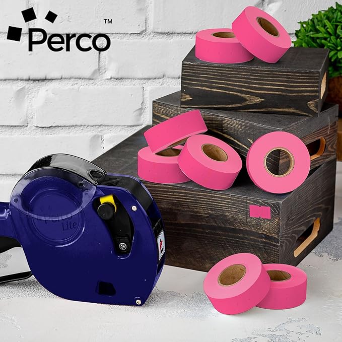 Perco 1 Line Fluorescent Pink Labels - 32 Rolls, 4 Sleeves, 32,000 Blank Price and Date Gun Labels for Perco 1 Line Price and Date Guns - Made in USA