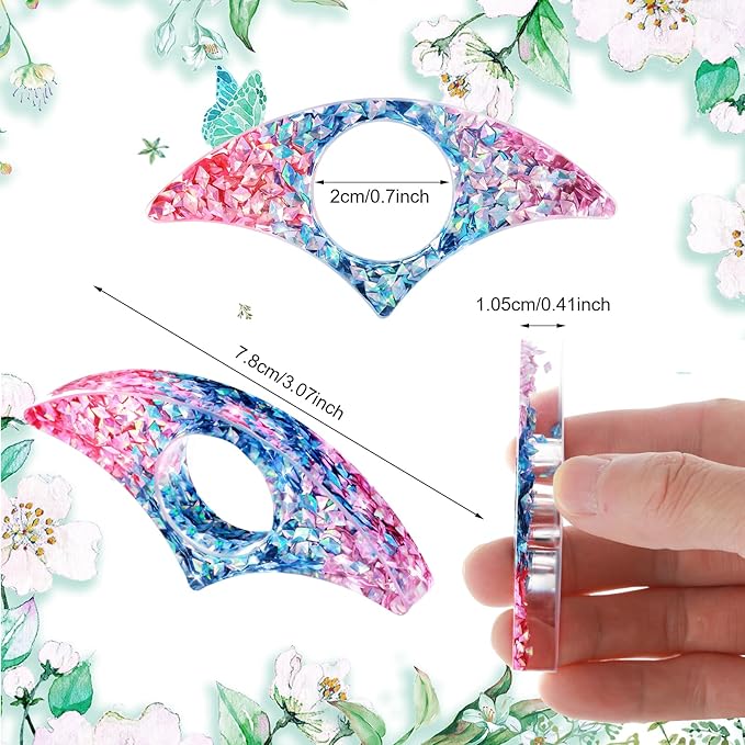 Rhinestones Book Page Holder, Glitter Crystal Thumb Book Holder, Sector Resin Book Opener Handmade Thumb Bookmarks Reading Accessories for Birthday Party Wedding Gifts(Purple Green+Pink Blue)