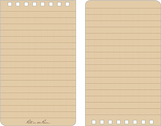 Rite in the Rain Weatherproof Top Spiral Notebook, 3" x 5", Tan American Flag Cover, Universal Pattern, 3 Pack (No. FL935T-3)