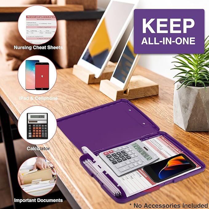 Sooez Clipboard with Storage, High Capacity Nursing Clipboards with Pen Holder, Heavy Duty Plastic Storage Clipboard with Low Profile Clip, Clipboard Folder Side-Opening, Smooth Writing for Office