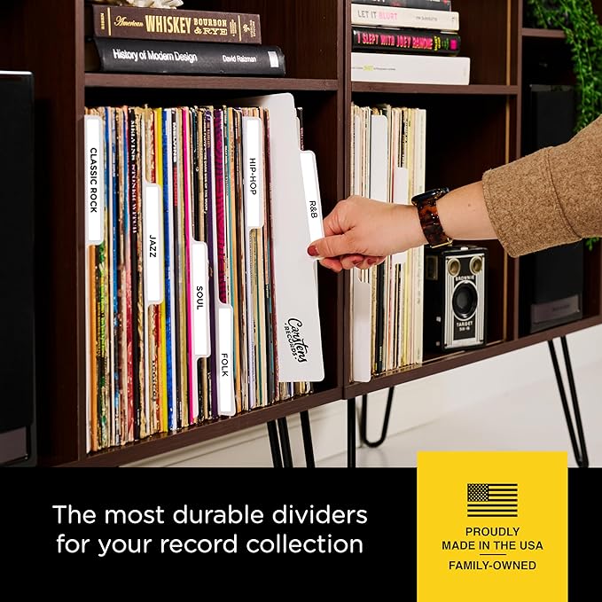 Heavy Duty Vinyl Record Dividers | 12" LP Record Dividers with Tabs | Pack of 32 Vinyl Record Separators| White | Made in The USA | Vinyl Record Organizer Tabs | Personalizable