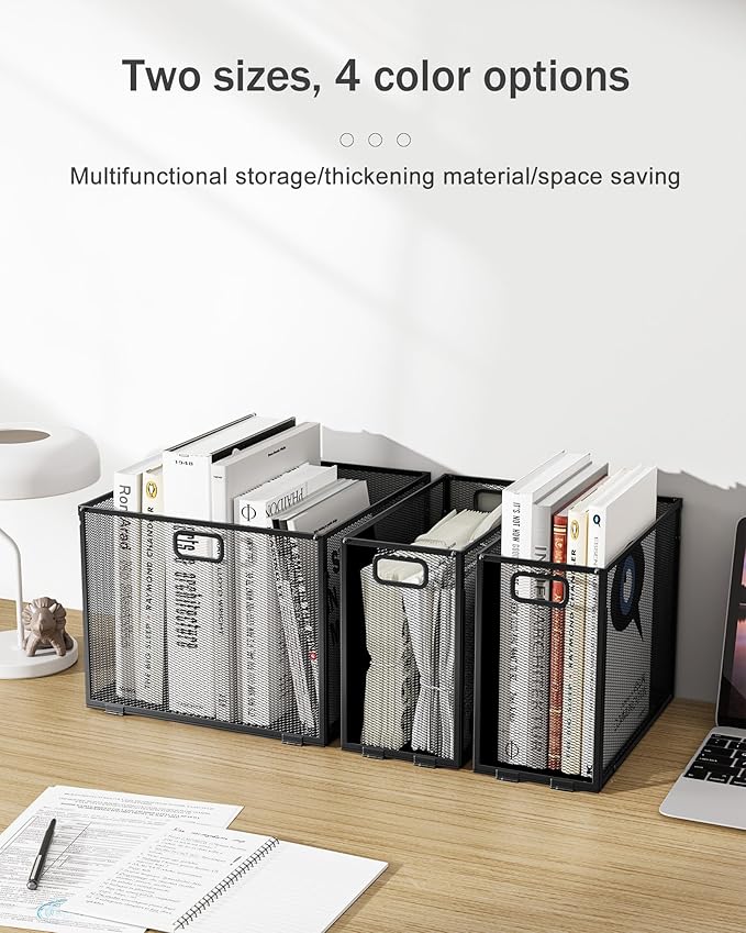 Oterri Hanging File Organizer, Metal File Organizer, Portable Desktop File Organizer for Letter Size Folder, Mesh Hanging File Crate for Office,Folders Not Included(Cool Black-Large,1 Pack)