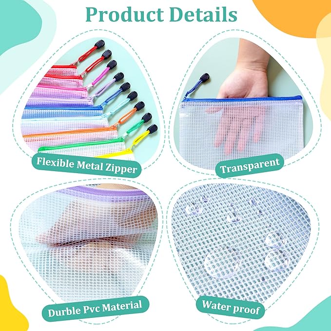 24pcs Board Games Storage Bags, A3 17x12 Inches Zipper Pouch, Puzzle Bags, Large Reusable Ziploc Bags, 8 Colors Zipper Bags for Organizing, Plastic Mesh Bags, Zipper Bags for Toys, Office