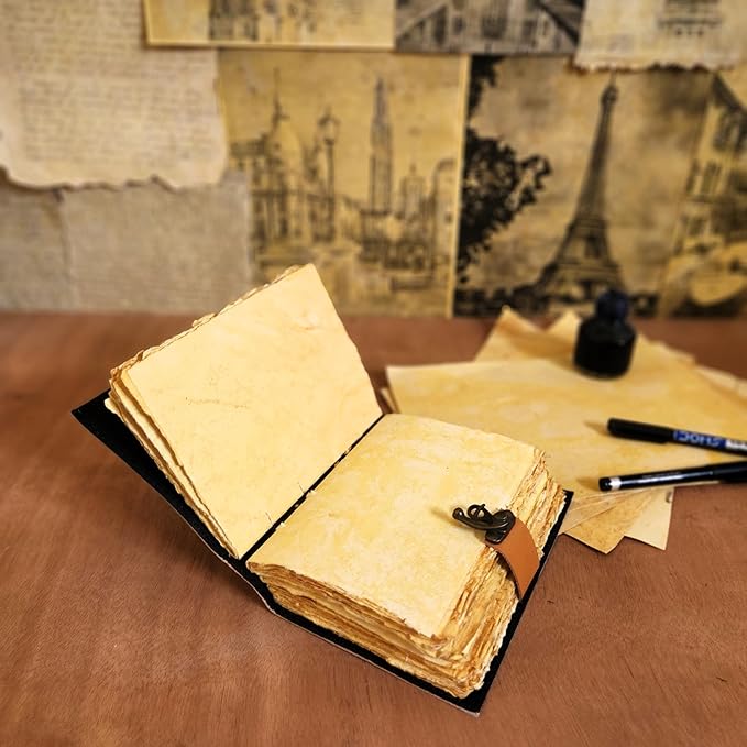 Big Medium Sailing Ship Leather Journal Dairy Notebook Sketchbook | 200 Deckle Papers | C-Shape Lock for Closure (8*6 inch)