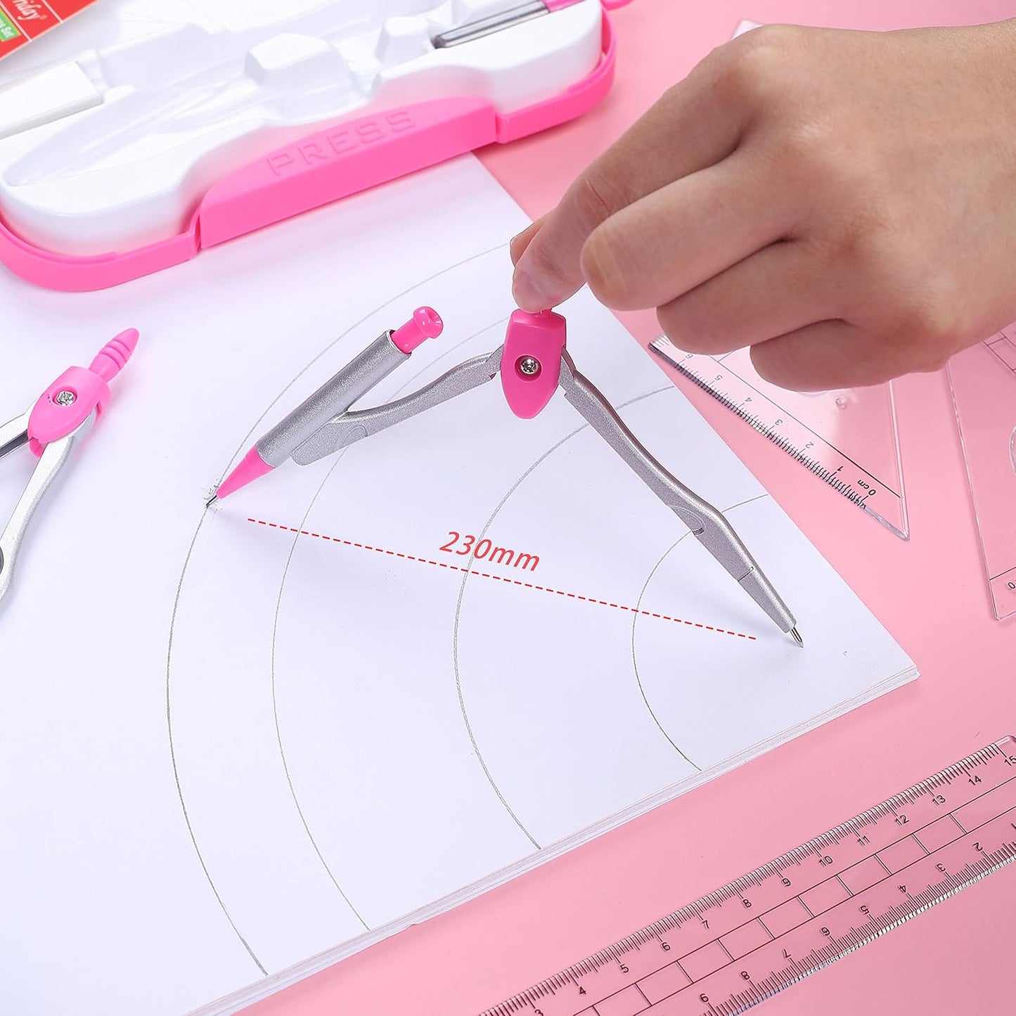 Lifreer Geometry Set,10 Pcs Protractor and Compass Set, Math and Ruler Set for Students, Class Supplies, and School - Essential Compass Geometry Tools for Precision and Quality (RED)