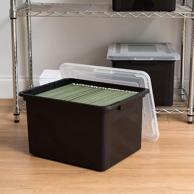 IRIS USA File Box Plastic File Organizer for Letter/Legal File, Document Box, Storage Bin Tote Organizer with Durable and Secure Latching Lid, Stackable, Nestable, BPA-Free, Black 35 Qt. 1 Pack