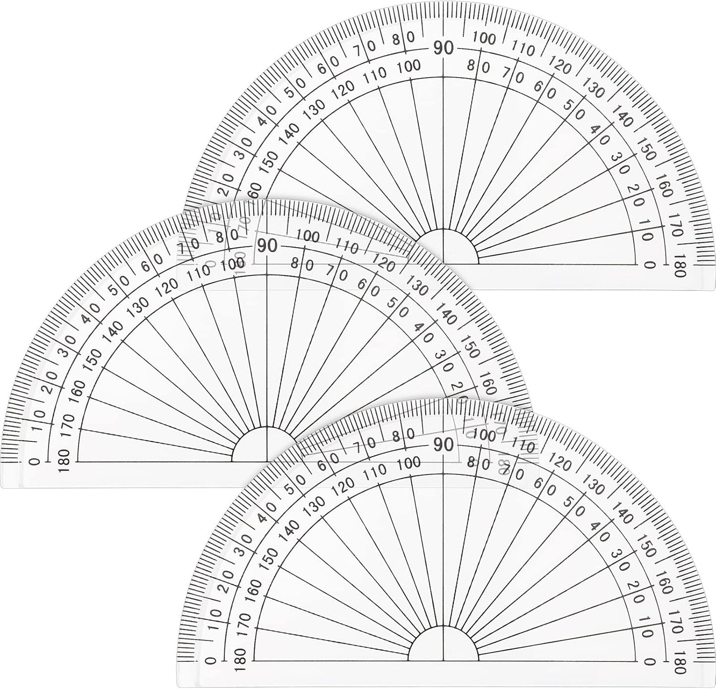 Zonon 3 Pcs 4 Inch Clear Plastic Protractor Bulk Math Protractors Set 180 Degrees Geometry Drafting Tools for Classroom Industry Office Back to School Supplies