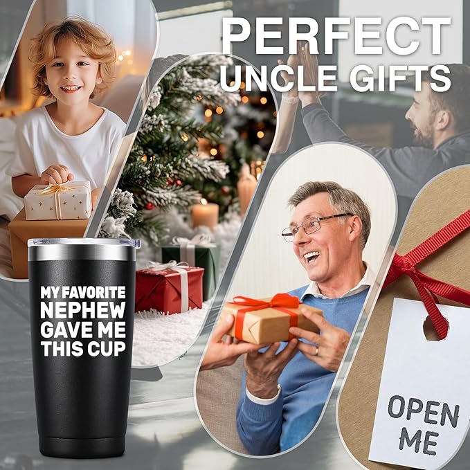 Uncle Gifts from Nephew, Uncle Birthday Gift, Fathers Day Christmas Birthday Gifts for Uncle, Best Uncle Ever Gifts for Uncle, 20oz Stainless Steel Insulated Uncle Tumbler, Black
