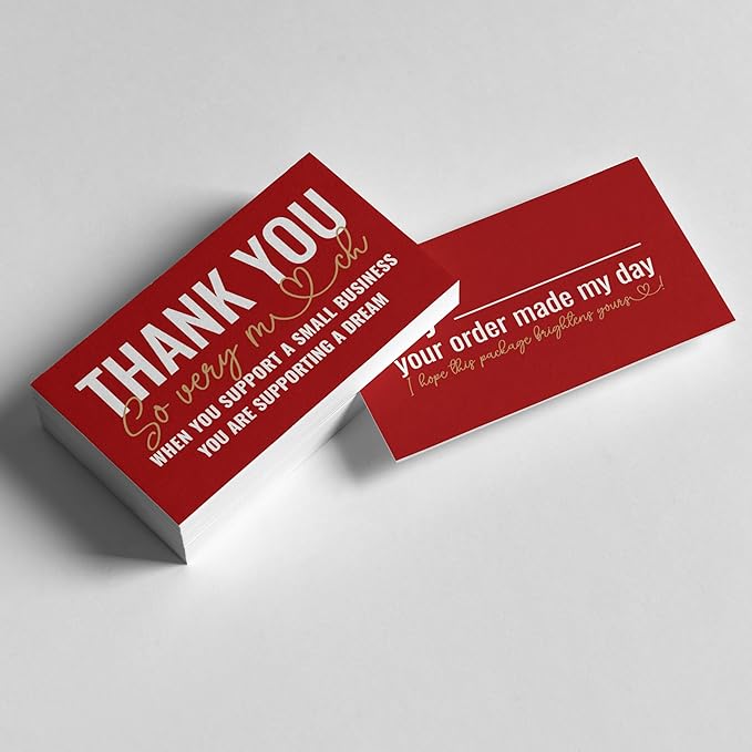 ITZAMNA Thank you for supporting small business cards Customer appreciation note cards Pink Script with Heart Pack of 100 Red