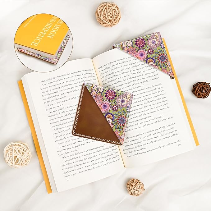 Personalized Leather Bookmarks, Fun & Cute Book Accessories for Reading Lovers, Unbreakable Page Markers for Women Men Girls Boys Student Teacher Kids Retirement Birthday Gifts (Vintage Swirl)
