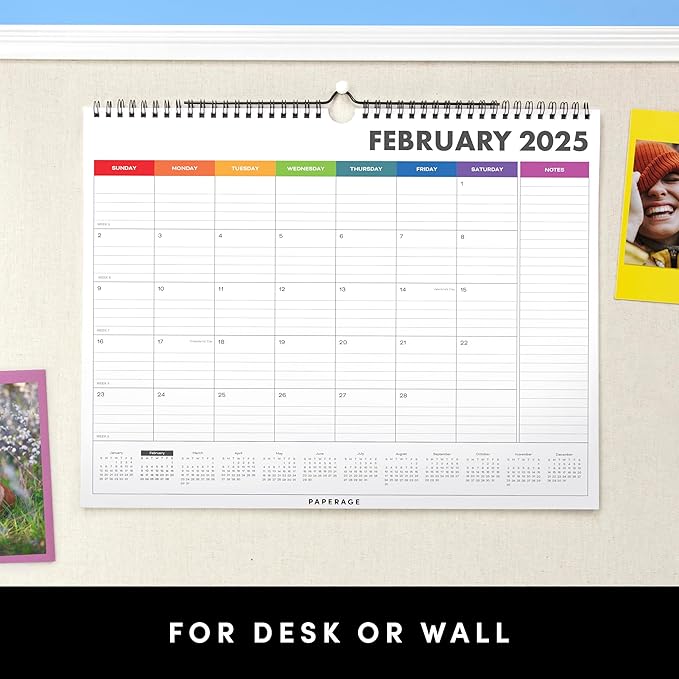 PAPERAGE Calendar 2025-12 Month (Navy), Minimalist Wall and Desk Calendar with Monthly Views and Yearly Plans – Medium (11.5 in x 14.75 in)