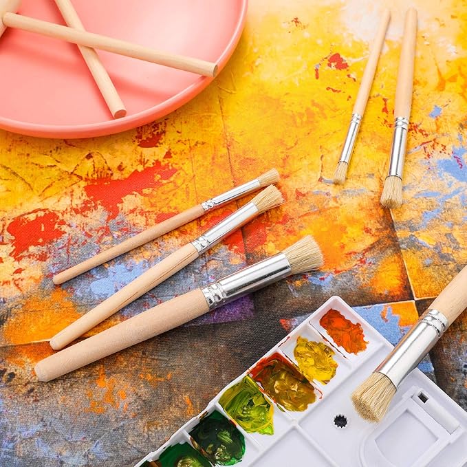 Wooden Stencil Brushes Natural Stencil Bristle pens Dome Art Painting pens Wood Template Brush for Acrylic Oil Watercolor Art Painting DIY Crafts Card Making Supplies, 3 Sizes(12 Pieces)