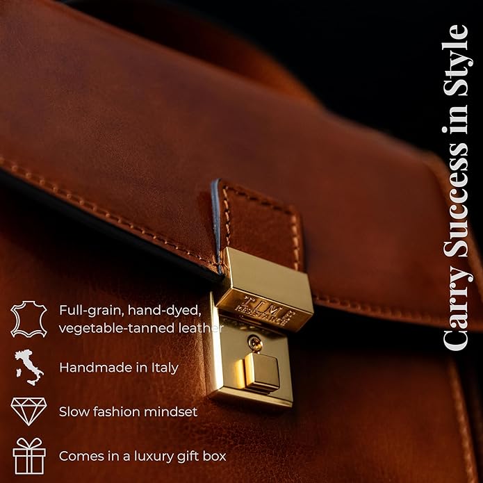 Time Resistance Small Leather Briefcase for Men - Crossbody Bag - Italian Leather Messenger Bag - Gift Box Included