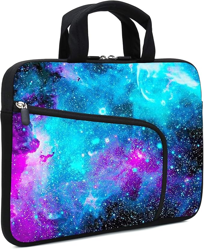 11.6" 12.2 inches Laptop Sleeve Chromebook Case Ultrabook Case Notebook Sleeve Tablet Case Neoprene Handle Sleeve for Men Women, Two Pockets Fit Apple MacBook Air Samsung Acer HP(Blue galaxys)