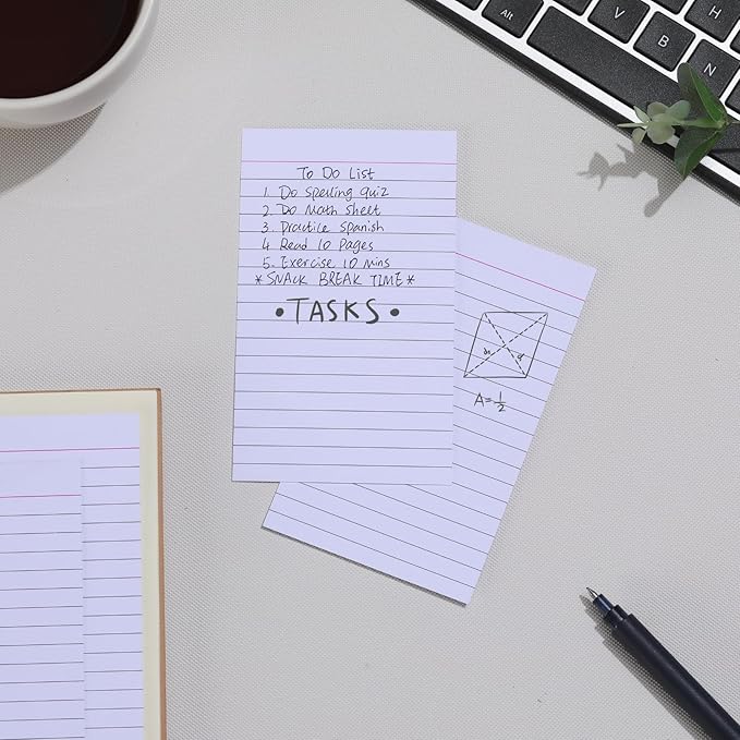Vertical Ruled Index Cards 3 X 5 Flashcards Double Sided Lined Notecards Heavy Weight Ruled Checklist Card Thick Recipe Cards for Studying, School, Home and Office（White,200 Count）