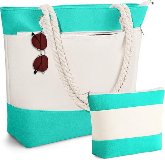 YOOLIFE Christmas Gifts for Women - Initial Canvas Tote Bag & Makeup Bag, Birthday Gifts for Women Mom Teacher Friend Sister
