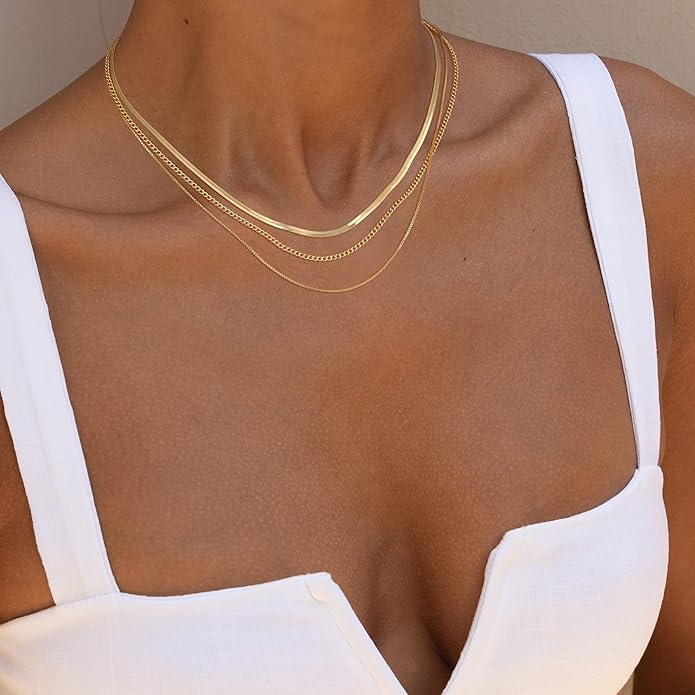 Herringbone Necklace for Women,Dainty Gold Necklace,14k Gold Plated Snake,Gold Chain Choker Necklaces,Simple Gold Layered Necklaces,Gold Jewelry Gift for Women
