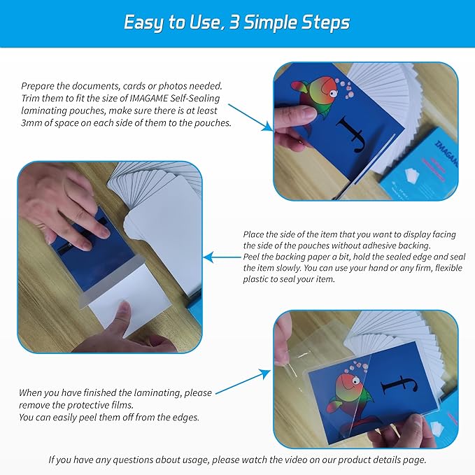 Self-Sealing Laminating Pouches, 4.4" x 6.4'', 18mil, 20 Pack, Easy-to-Use, No Machine Needed, Preserve Photos, Cards & More, Durable, Waterproof Seal, Ideal for Home, Office & School Use