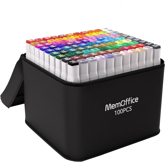 100 Colors Dual Tip Artist Alcohol Markers Set with Carrying Case - Perfect for Coloring, Drawing, Sketching, Card Making and Illustration - Perfect for Adults and Kids