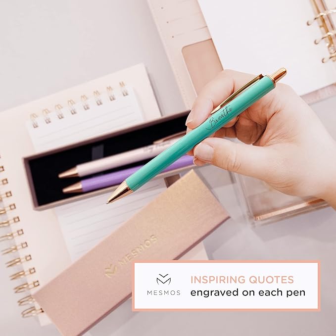 MESMOS Pastel Pens, Mindfulness Gifts, Inspirational Fancy Pens for Women, Wellness & Spiritual Gifts, Self Love Self Care Gifts, Journaling Pens, Cute Pen Set, Luxury Pretty Pens, Relaxing Gifts