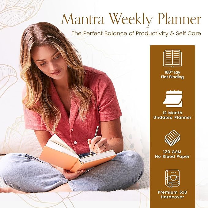 2025 Planner, Daily Journal & Gratitude Journal All-In-One with To Do List, Self Care Prompts & Habit Tracker - 5 x 8 - Orange
