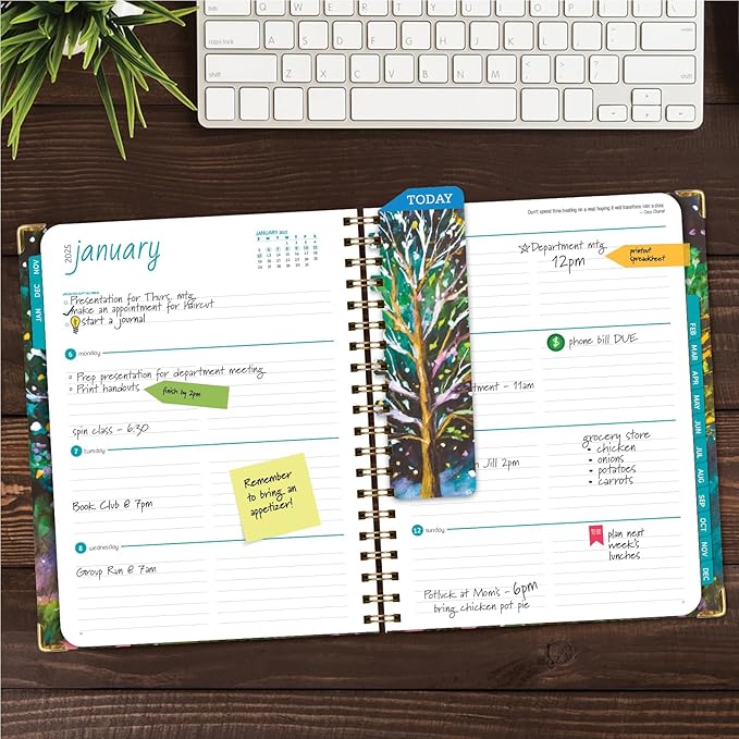 HARDCOVER 2025 Planner, 8.5"x11": 14 Months (November 2024 - December 2025), Daily Weekly Monthly Planner, Yearly Agenda, Bookmark, Pocket Folder and Sticky Note Set (Black Tree Seasons)