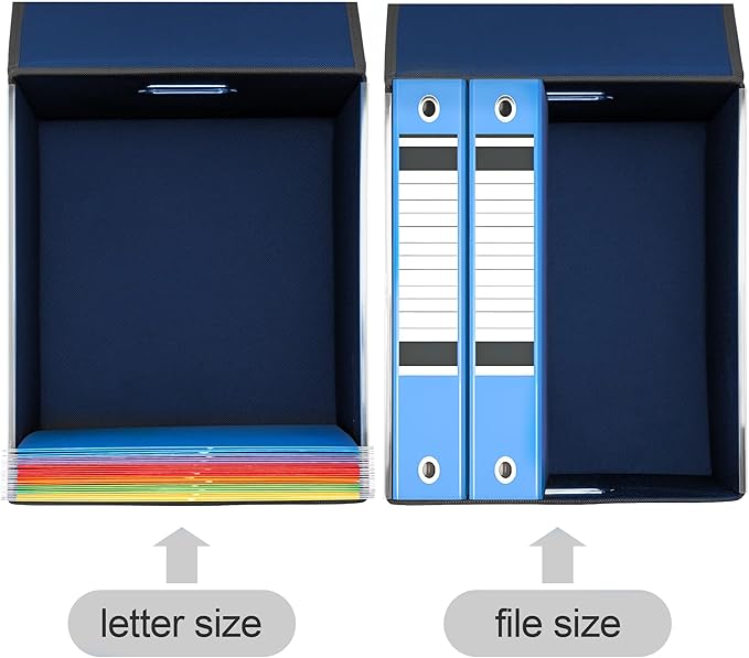 File Organizer Box with Lid, Collapsible File Folder with Plastic Slide for Office/Decor/Home, Hanging Office Document Storage, 14.9 6x 12.6 x 10.83 inch，1 pack - without folders,Blue
