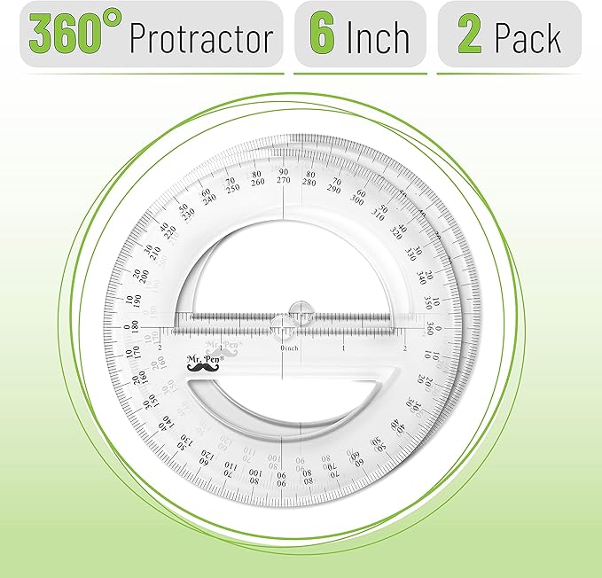 Mr. Pen- Protractor, Pack of 2, 2Inch, Protactor 360 Degree, Protractor Set, Protractor Ruler, Drafting Tools, Circle Protractor, Protractors Classroom Set, Large Protractor, Math Geometry Set