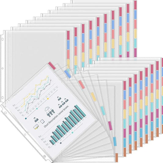 ReliThick 30 Set of 240 Pack Clear Binder Sheet Protectors with 8 Tabs Sturdy Binder Sheet Protectors for 3 Ring Plastic Page Insertable Index Divider, 8.5 x 11 Inch