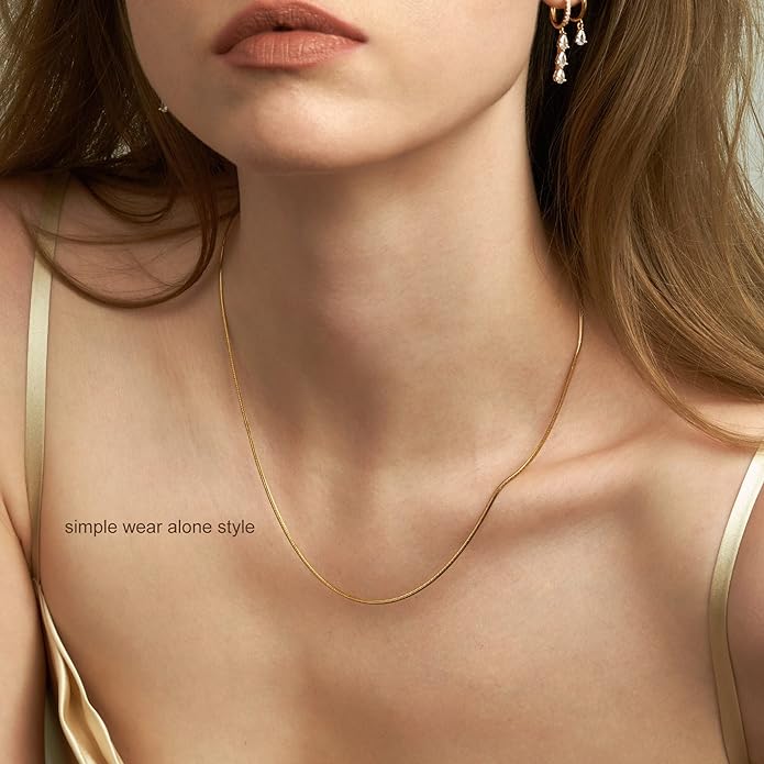 Herringbone Necklace for Women,Dainty Gold Necklace,14k Gold Plated Snake,Gold Chain Choker Necklaces,Simple Gold Layered Necklaces,Gold Jewelry Gift for Women