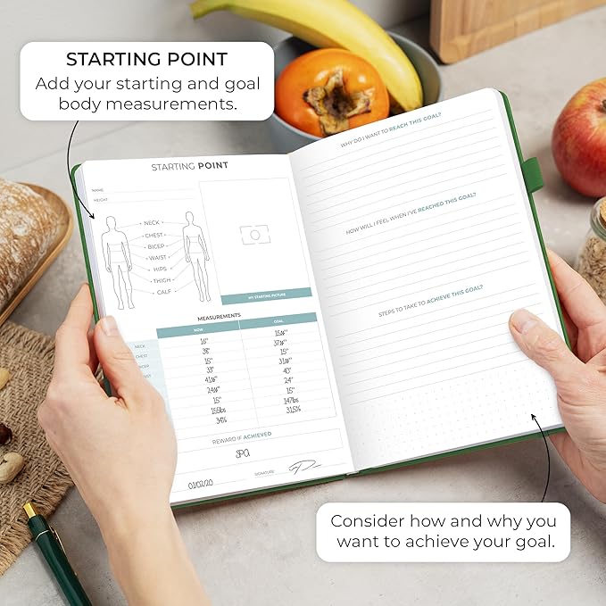 Clever Fox Food Journal - Daily Food Diary, Meal Planner to Track Calories & Nutrients, Weight Tracker Notebook, A5 (Forest Green)