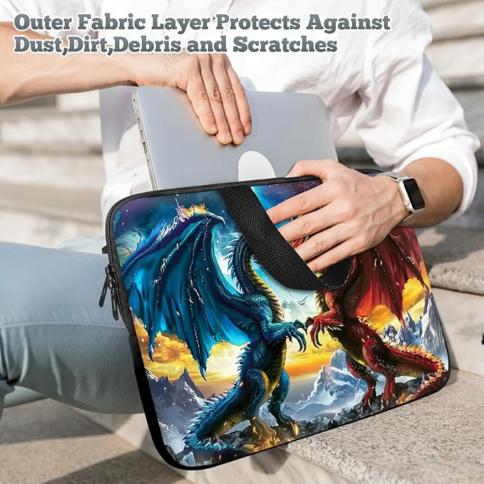 Universal Tablet Laptop Sleeve Case 10 inch, Blue Red Dragons Slim Carrying Case Durable Handbag Travel Laptop Bag for 7 to 10-inch Laptops/Notebook/Kids Tablet/ipad/eBook Readers