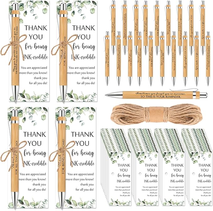Fulmoon 60 Set Employee Appreciation Gifts May You Be Proud Sign Wood Bamboo Pens with Thank You Bookmark Cards for Coworker Back to School Gifts for Classroom Teacher Student Supplies Party Favor