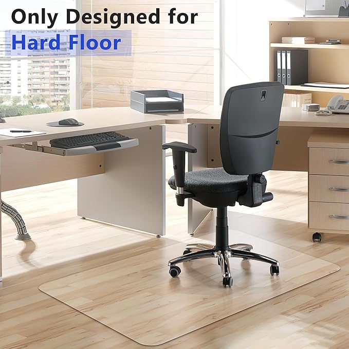 BesWin Office Chair Mat for Hardwood Floor, 59"×47" Large Desk Chair Mat for Rolling Chairs, 2mm Heavy Duty Floor Protector Mat for Home Office, Easy Glide, Flat Without Curling