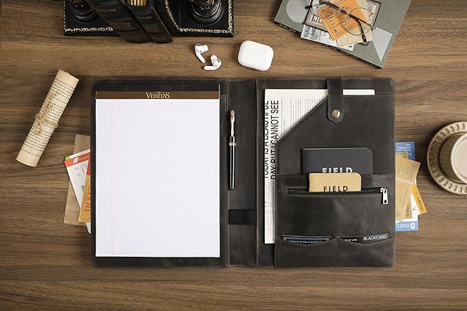 Personalized Leather Padfolio for Lefty, Business Portfolio Binder with Notepad Holder, Legal Pad Portfolio Folder for Men/Women - Grey