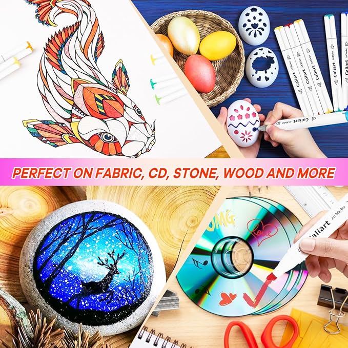 Caliart Alcohol Brush Markers, 51 Colors Dual Tip Artist Brush & Chisel Tip Sketch Art Markers, Aesthetic Cute Preppy Stuff School Supplies, Pens for Lettering Cards Drawing Mothers Day Gift for Mom