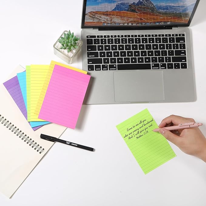 Mr. Pen Lined Sticky Notes - 3x4, 6 Pads, 60 Sheets/Pad, Vibrant Colors