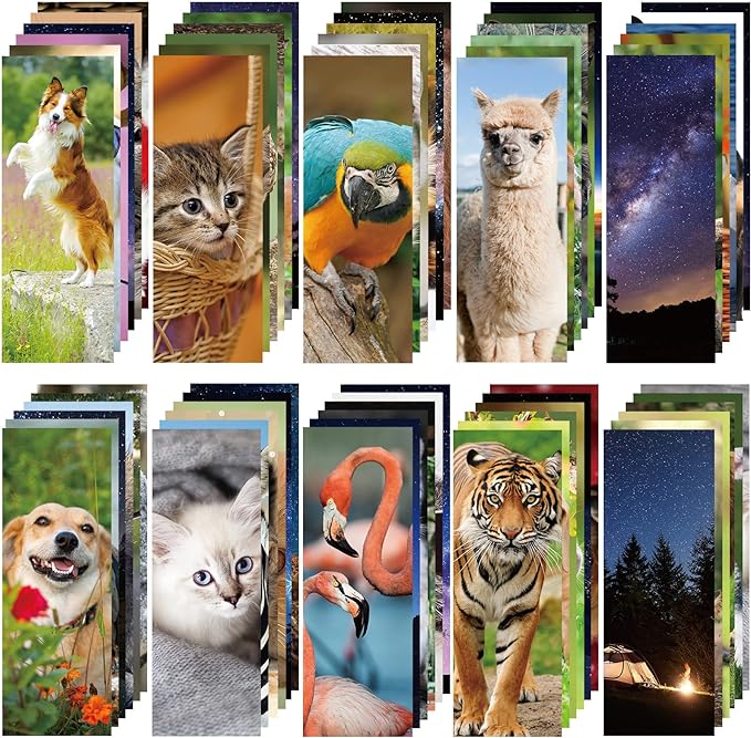120 Pieces Bookmarks for Kids Set Book Marks Gifts for Kids Inspirational Motivational Paper Bookmark Pack for Book Lovers Adults Teacher Women Funny Reading Gift (Vivid Animal)