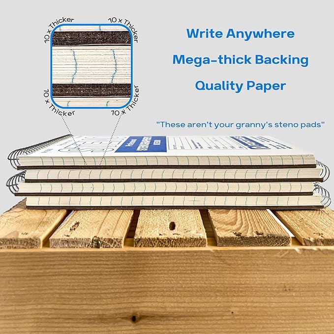 Portage Steno Notebook | 6" x 9" With Ultra Thick Backing Perfect For Writing Wherever You Need, 70 Sheets of Quality, Wide Ruled Paper, Top Spiral Bound
