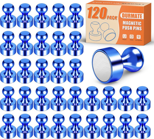 Strong Whiteboard Magnets, Small Magnetic Push Pins for Refrigerator, Circle Blue Metal Neodymium Magnet for Office, Kitchen, Crafts, Bulletin Board, Locker Accessories, Shopping List
