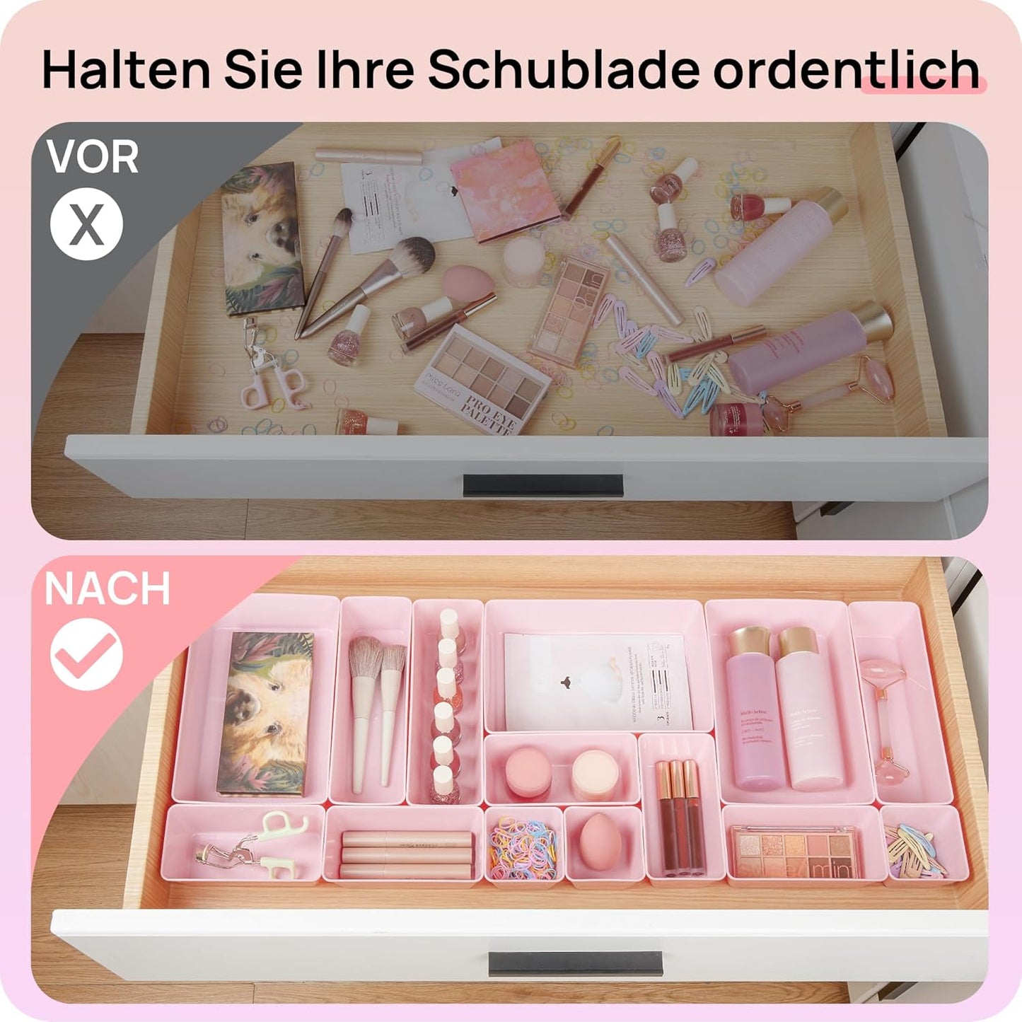 Vtopmart 25 PCS Plastic Drawer Organizers Set, 4-Size Versatile Bathroom and Vanity Drawer Organizer Trays, Storage Bins for Makeup, Bedroom, Kitchen Gadgets Utensils and Office