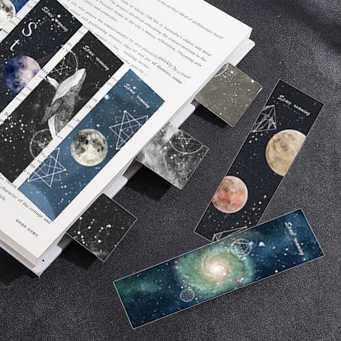 GORGECRAFT 1 Box 30PCS Bookmarks Aesthetic Galaxy Bookmarks Cool Space Starry Sky Bookmarks Vintage Style Clip in Bookmark Page Marker for Women Men Book Lovers Book Club Classroom Gift(Dark Blue)