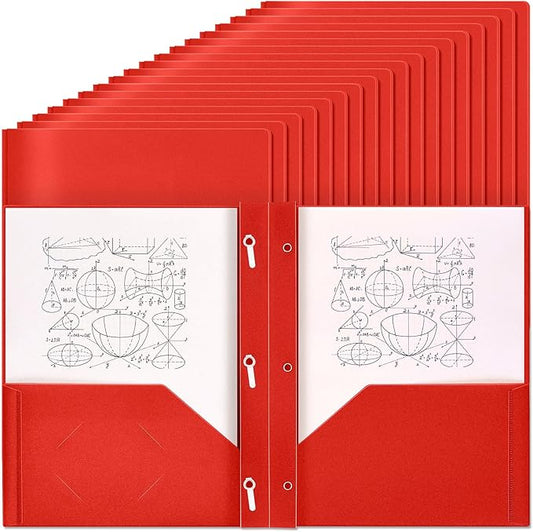 Yeaqee 60 Pcs Plastic Folders with Pockets and Prong Plastic Folders with 2 Pockets Pocket for Office, School for Students, Teachers, Office Workers (Red)