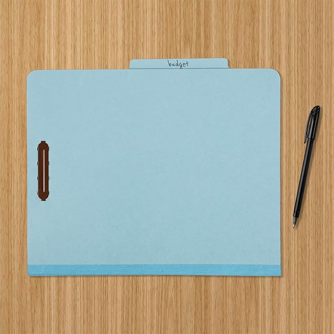 Amazon Basics Classification Folder, 100% Recycled, 2 Dividers, 2" Embedded, 12.17 x 10.39 inch (Letter), Light Blue, 10 Count per Box