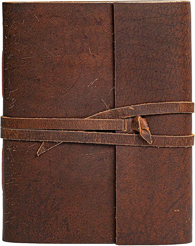 Leather Journal Notebook（6x8 in） - Vintage Leather Bound Journals Handmade Rustic Finish Book for Men and Women Unlined Leather Craft Paper 300 Pages, Leather Notepad Diary, Pocket Diary to Write in