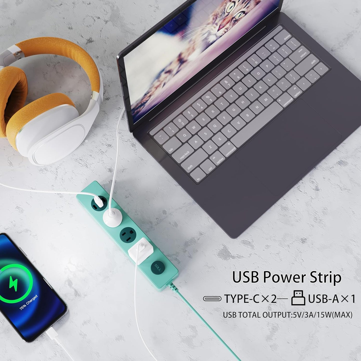 SOLL IPX9 Outdoor Power Strip Weatherproof, Surge Protector Power Strip with 3 Outlet and 3 USB Charging Ports(2 USB C), 6FT Extension Cord for Patio, Garden, Bathroom, Kitchen, Garage, Office