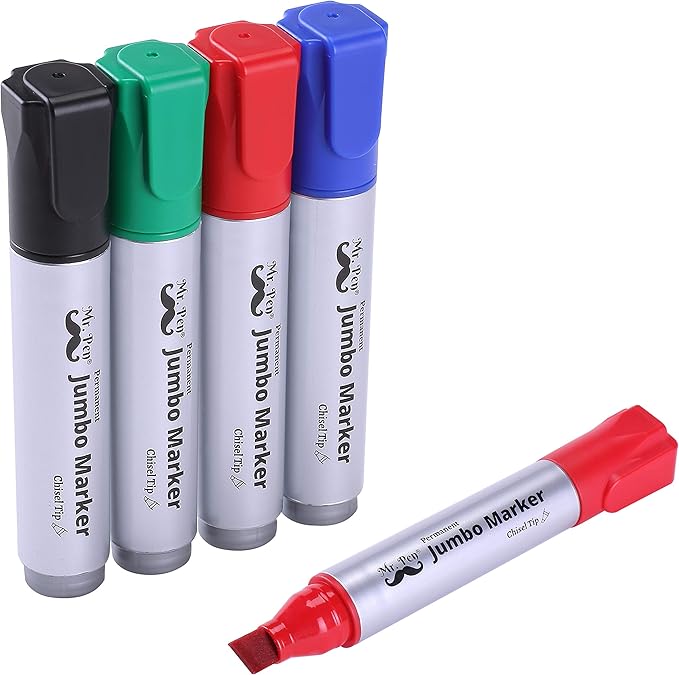 Mr. Pen- Jumbo Permanent Markers, 4 Pack, Assorted Color, Chisel Tip, Large, King, Color Permanent Markers Set, Huge Poster Markers
